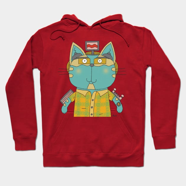 Cat Goof Computer Gamer Nerd Hoodie by Ananamorph Art @PeculiarPeaks Nana Totem Wolfe